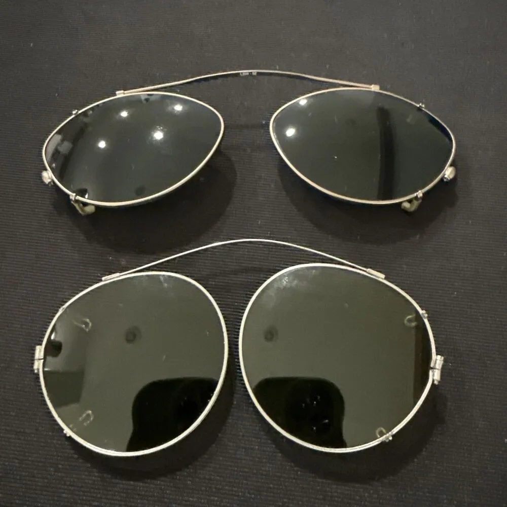 Lot of 2 Vintage Clip On Wire Sun Glasses Green Tint